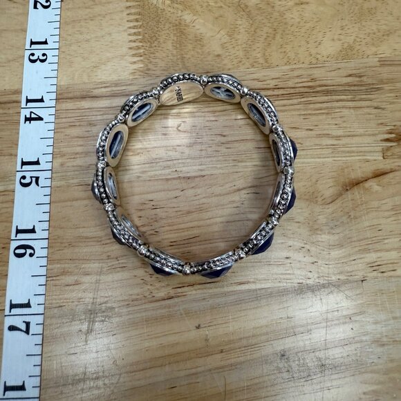 Napier Silver-Tone Stretch Bracelet With Faceted Blue Cabochon Accents - Picture 9 of 9